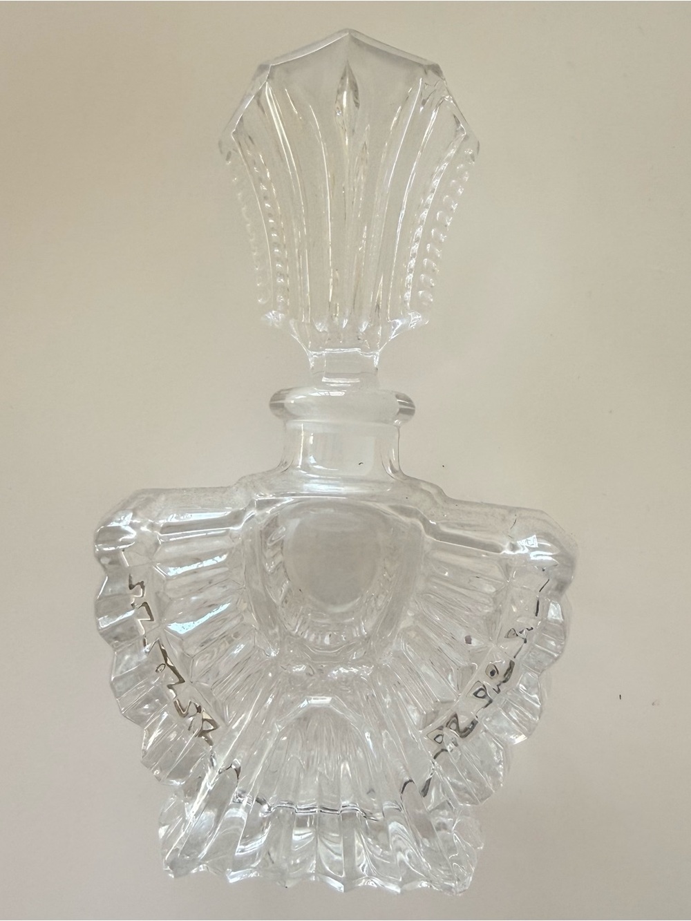 Vintage Art Deco Pressed Glass Clear Perfume Bottle With Fan Style Stopper - Picture 1 of 14